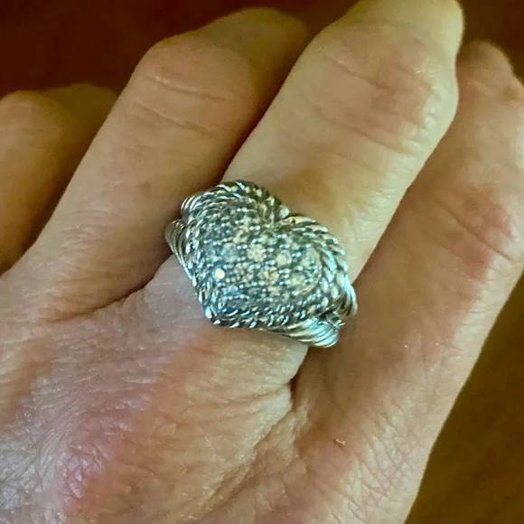 Judith Ripka Sterling Silver Heart Diamonique Pave Ring Size 7 - Picture 1 of 10
